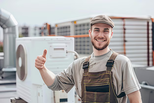 smiling hvac technician giving thumbs up